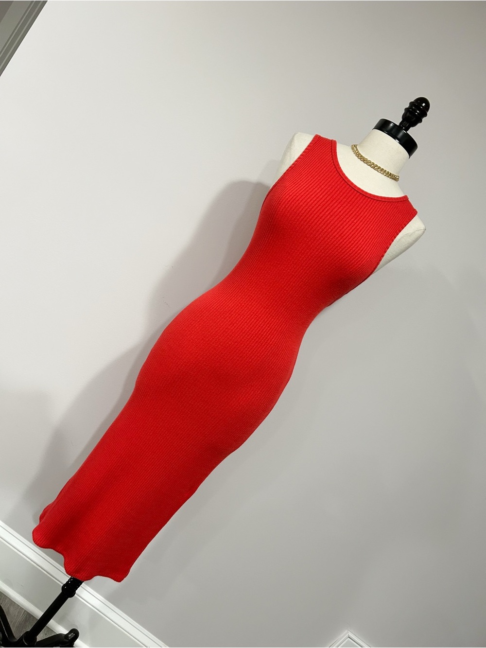 J. Crew Vibrant Red Ribbed Sleeveless Midi Dress